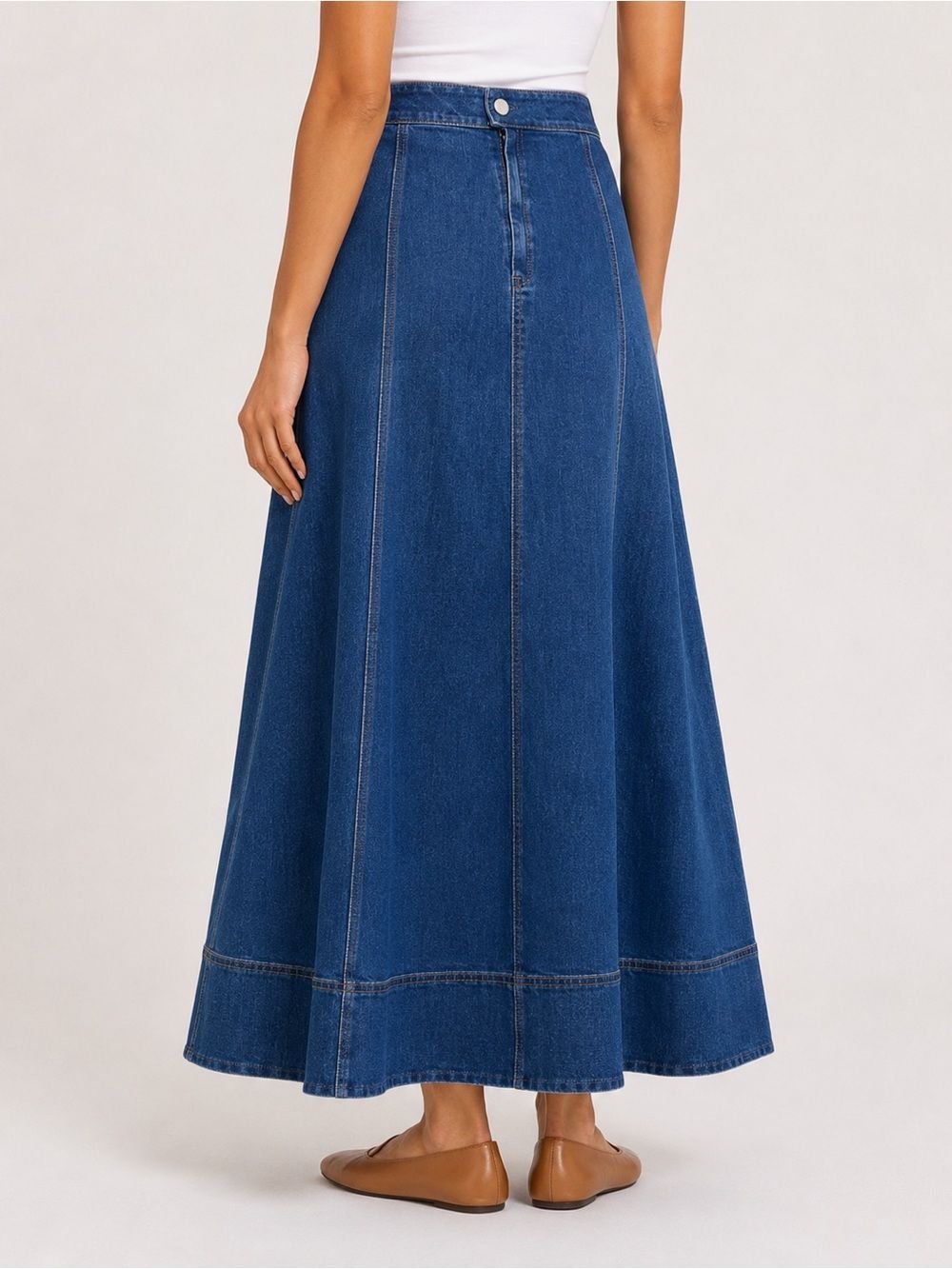 1.STATE A-Line Denim Maxi Skirt Paneled Back Zip Medium Wash Blue 2 NEW - Picture 5 of 11